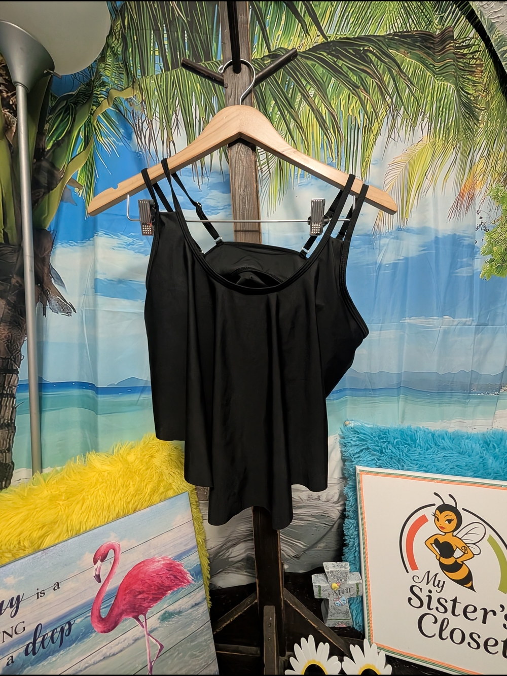 Source Unknown Black Women's Swim Camisole with Double Spaghetti Straps